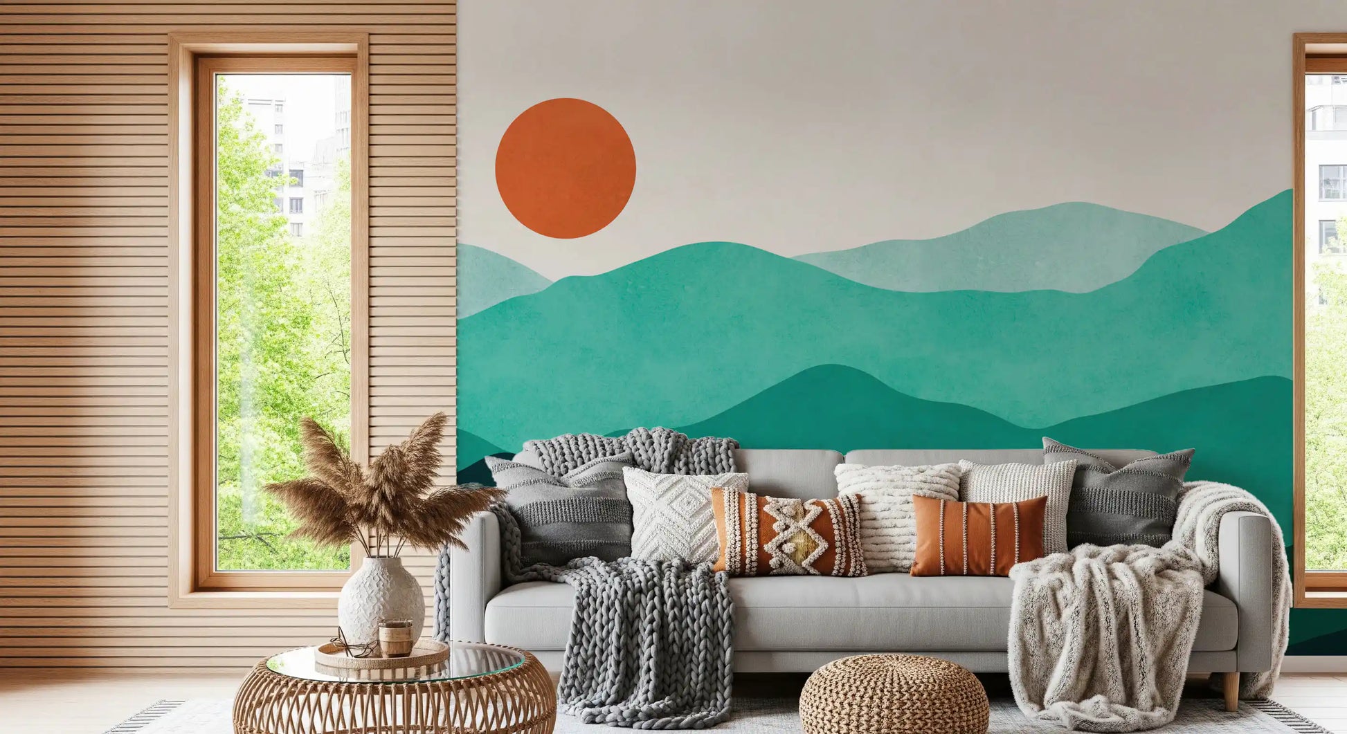 Abstract Sunlit Mountain Peaks Wall Mural