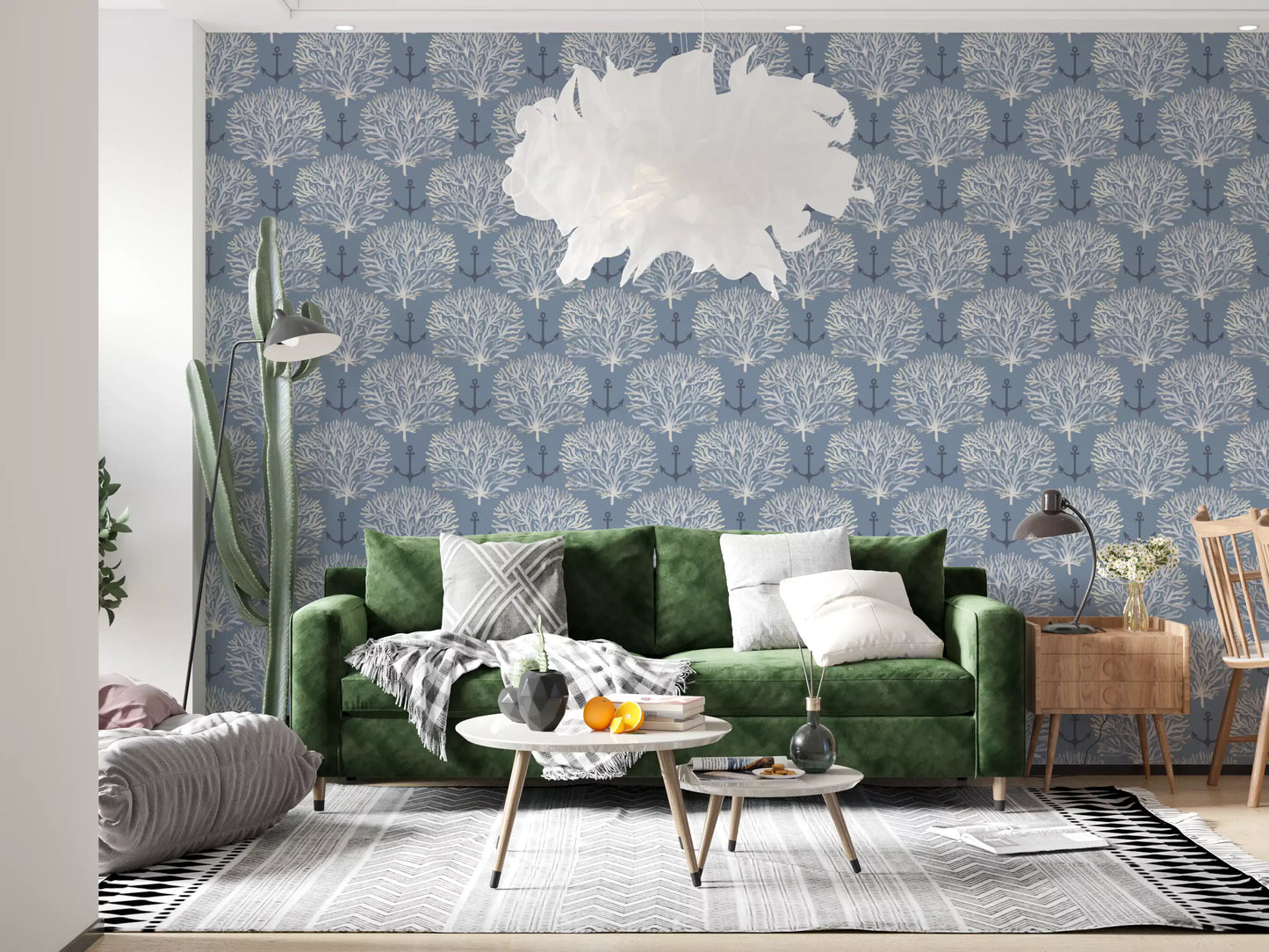 Coastal Marine Coral and Anchor Pattern Wallpaper⁠