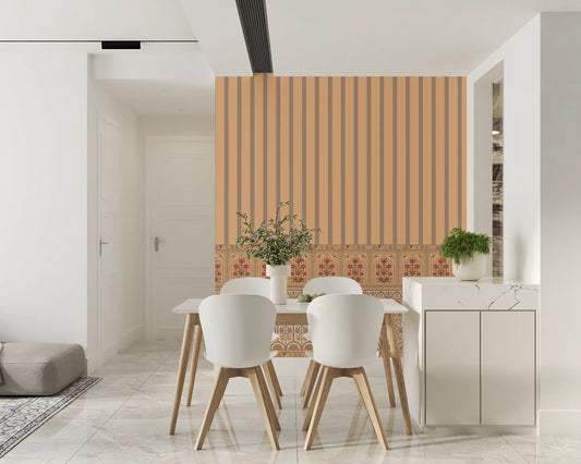 Peach Heritage Stripe and Bloom Wall Mural