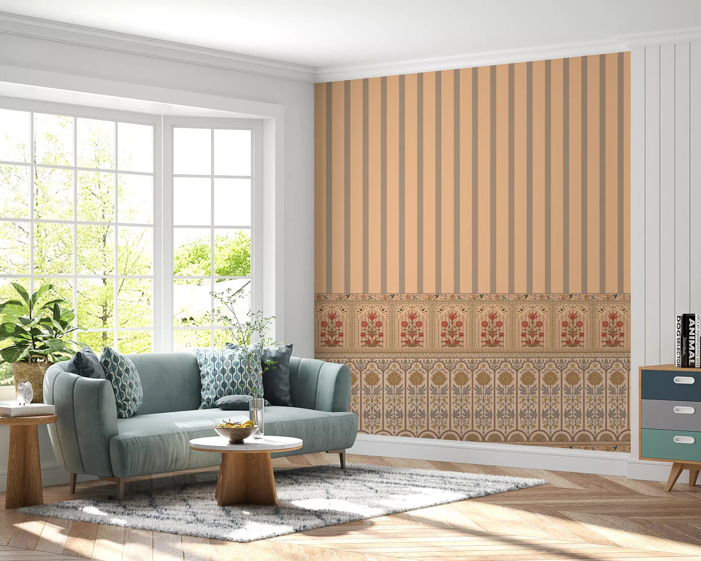 Peach Heritage Stripe and Bloom Wall Mural