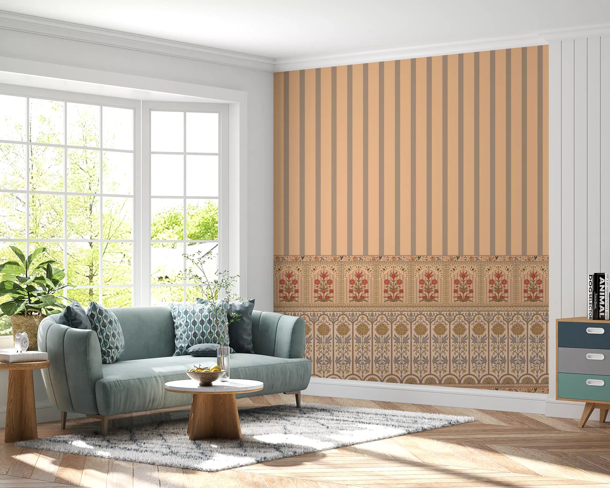 Peach Heritage Stripe and Bloom Wall Mural