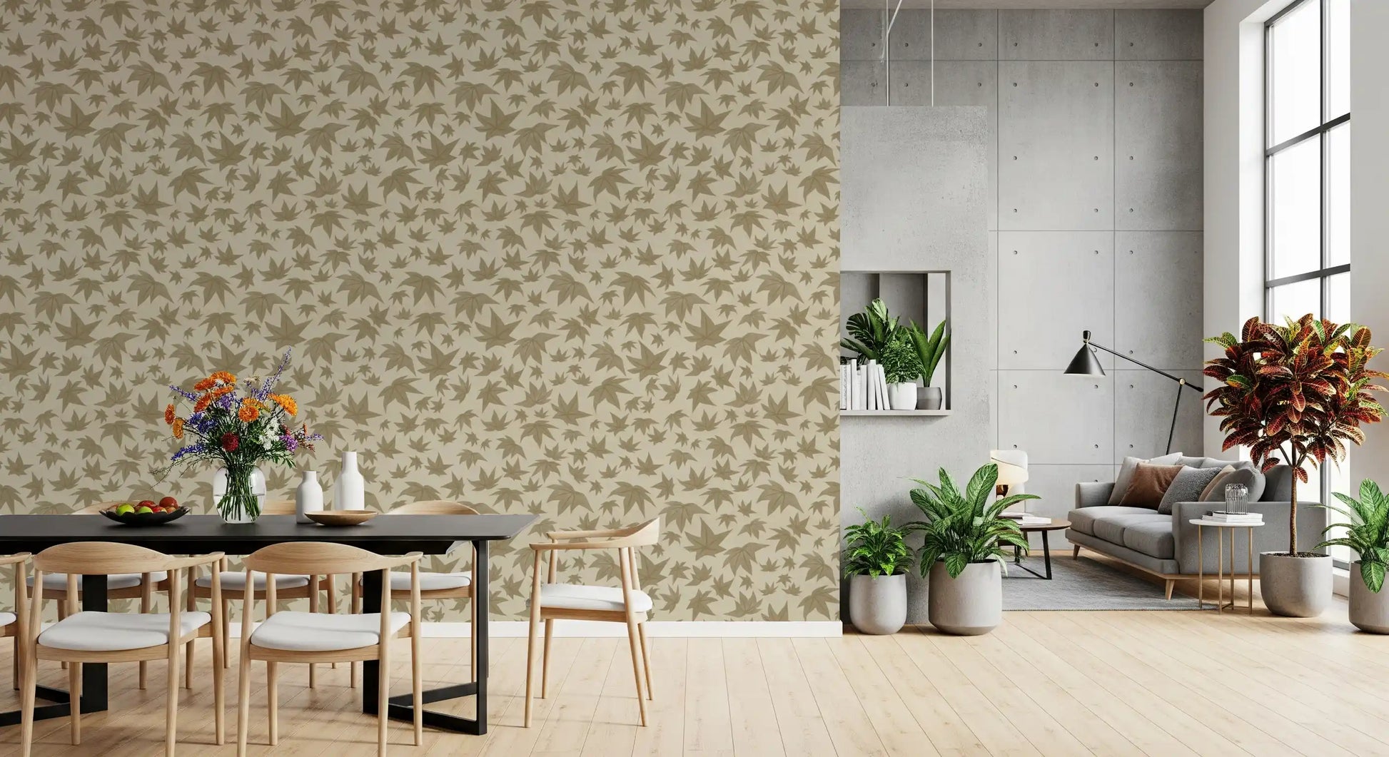 Japanese Maple Leaves - Soft Beiges Wallpaper⁠
