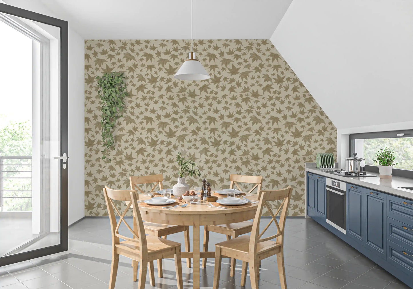 Japanese Maple Leaves - Soft Beiges Wallpaper⁠