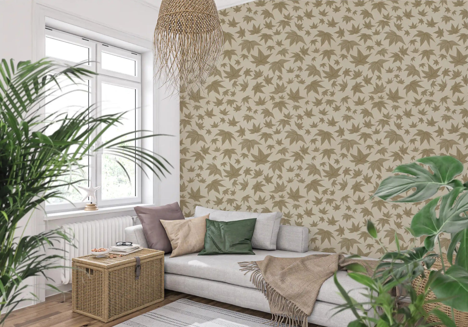 Japanese Maple Leaves - Soft Beiges Wallpaper⁠