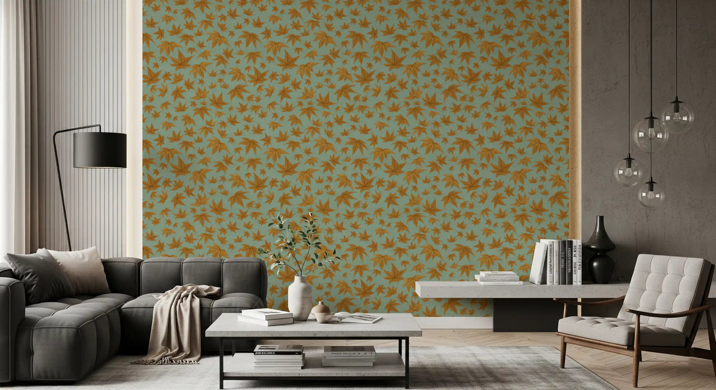 Japanese Maple Leaves - Mustard & Water Wallpaper⁠