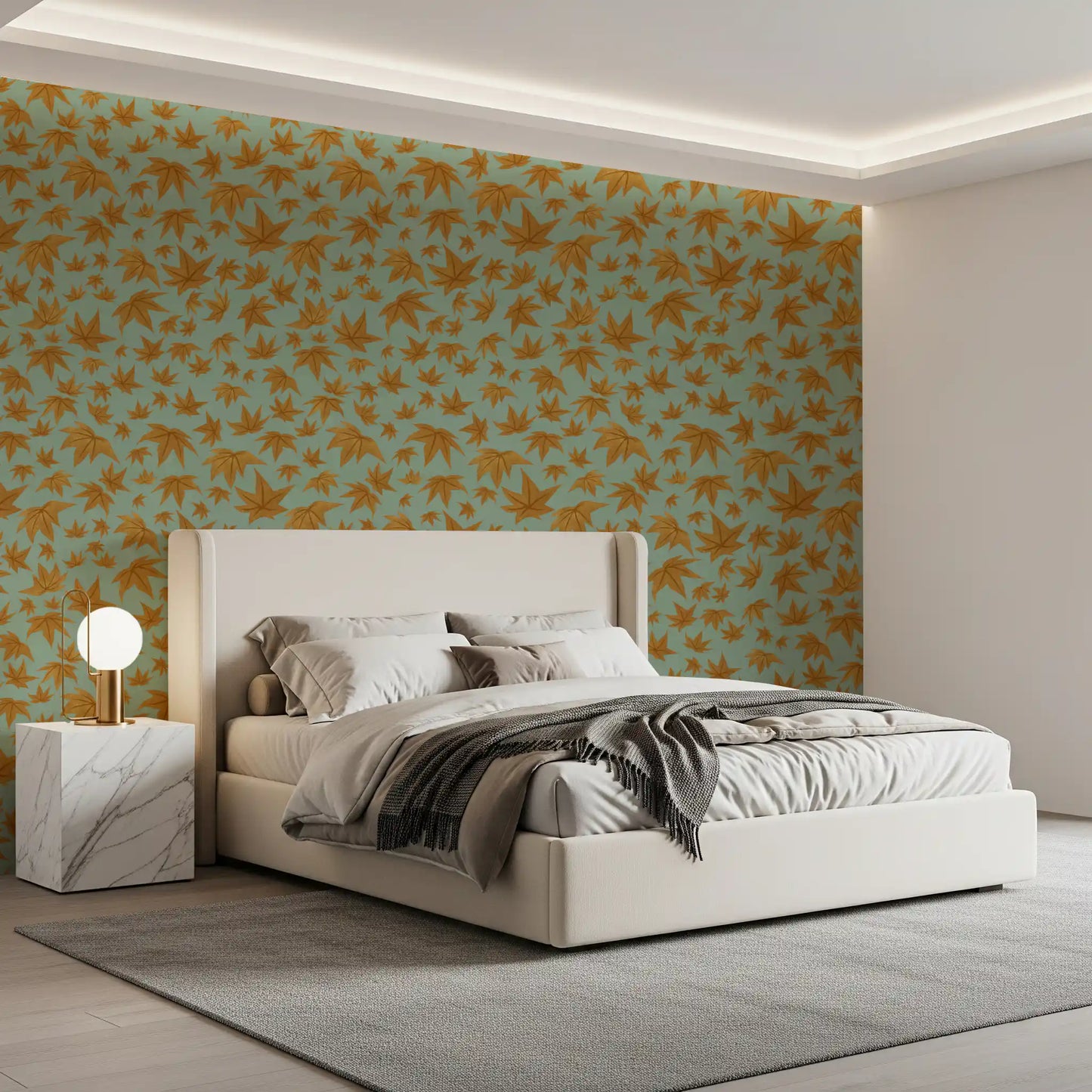 Japanese Maple Leaves - Mustard & Water Wallpaper⁠