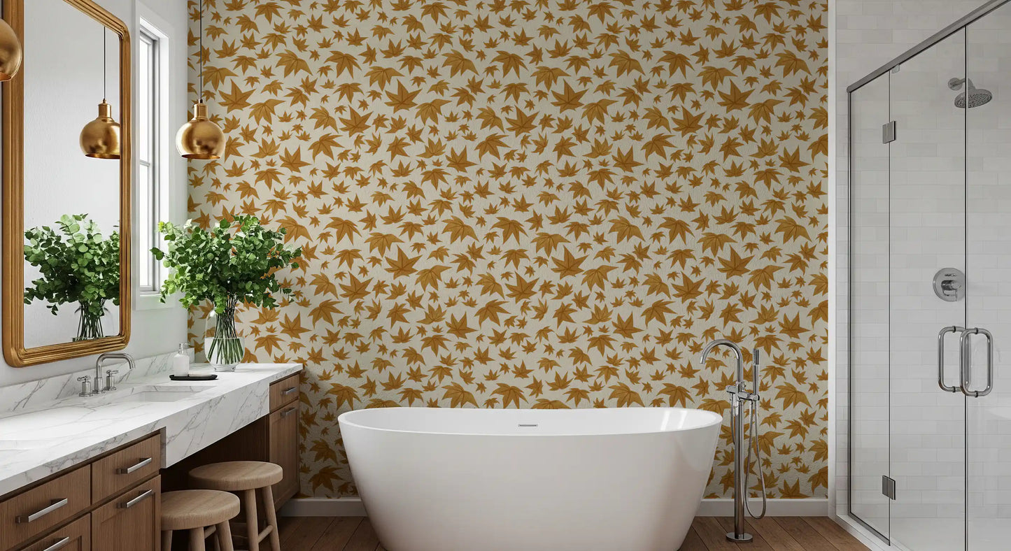 Japanese Maple Leaves - Mustard Wallpaper⁠