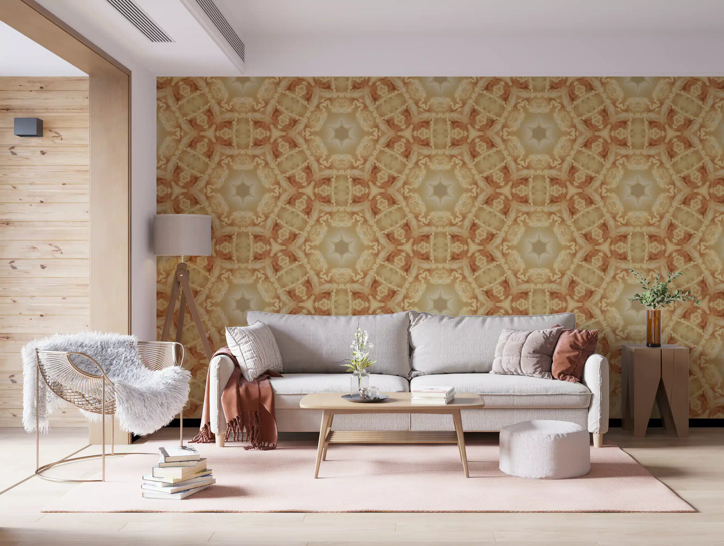 Soft Peach Ruffled Kaleidoscope Wallpaper⁠