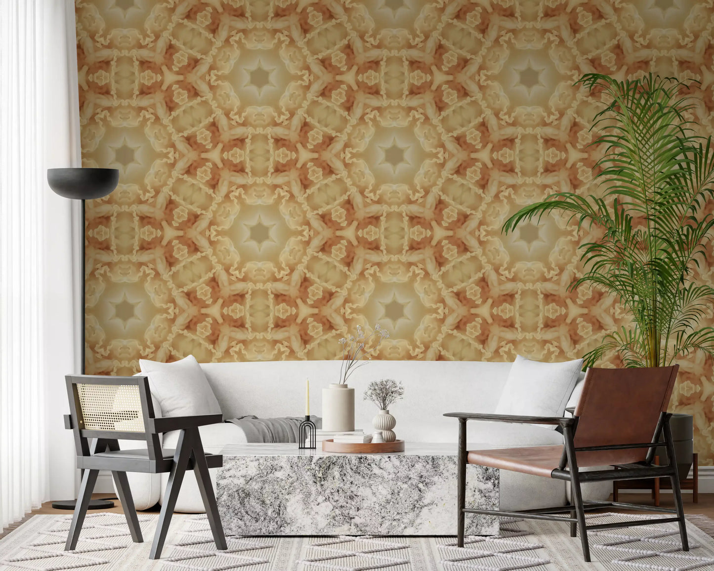 Soft Peach Ruffled Kaleidoscope Wallpaper⁠