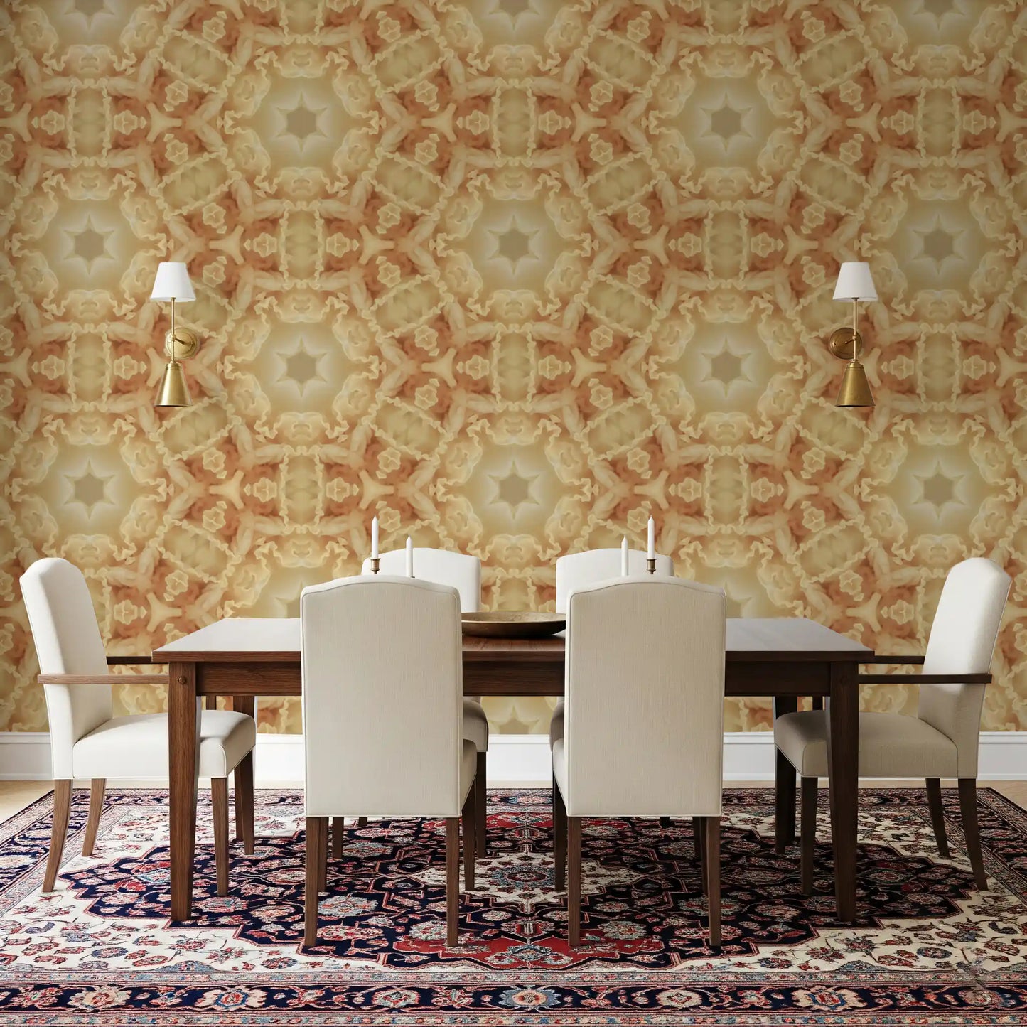 Soft Peach Ruffled Kaleidoscope Wallpaper⁠