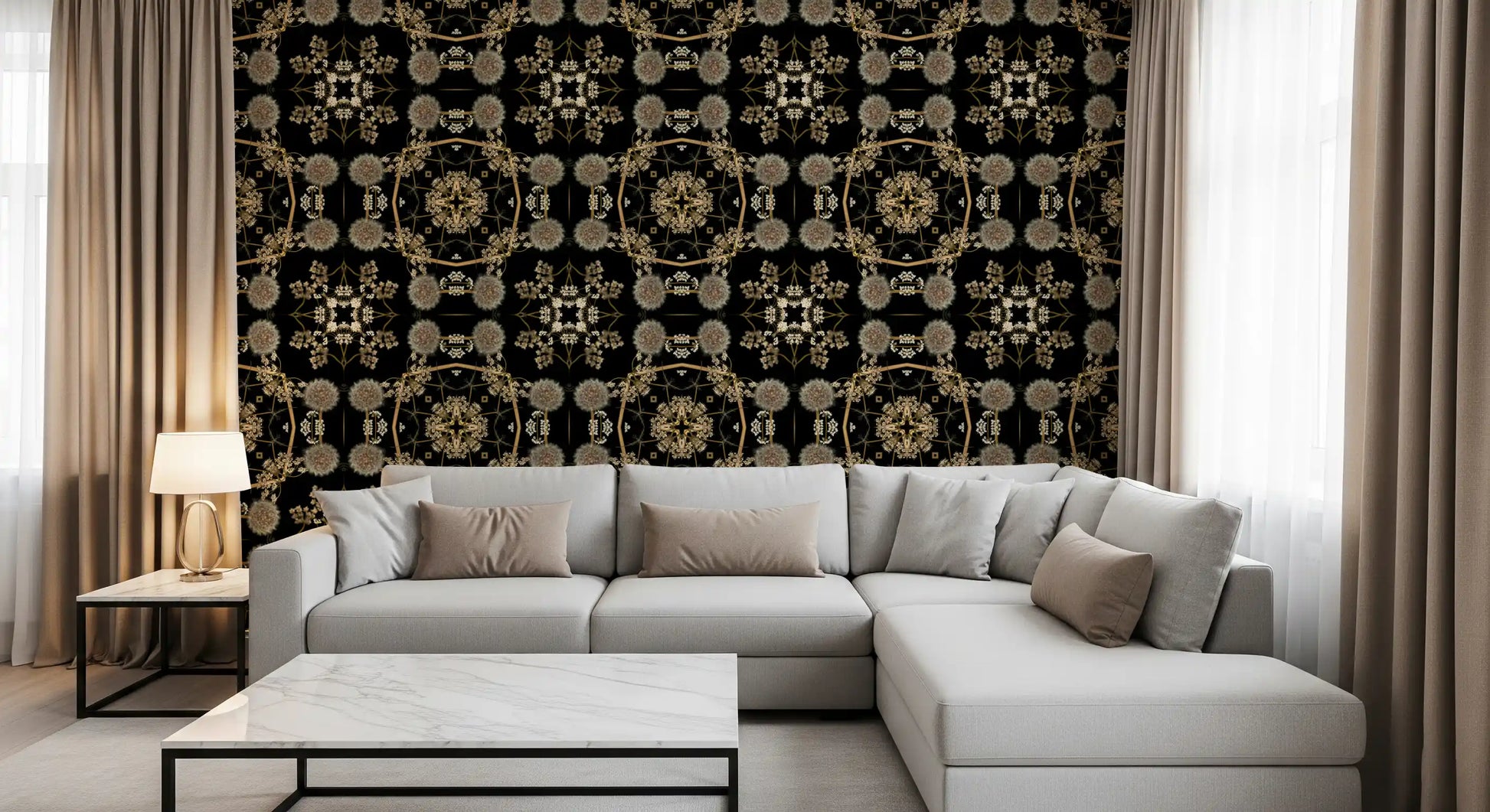 Midnight Dandelion Mandala Wallpaper⁠