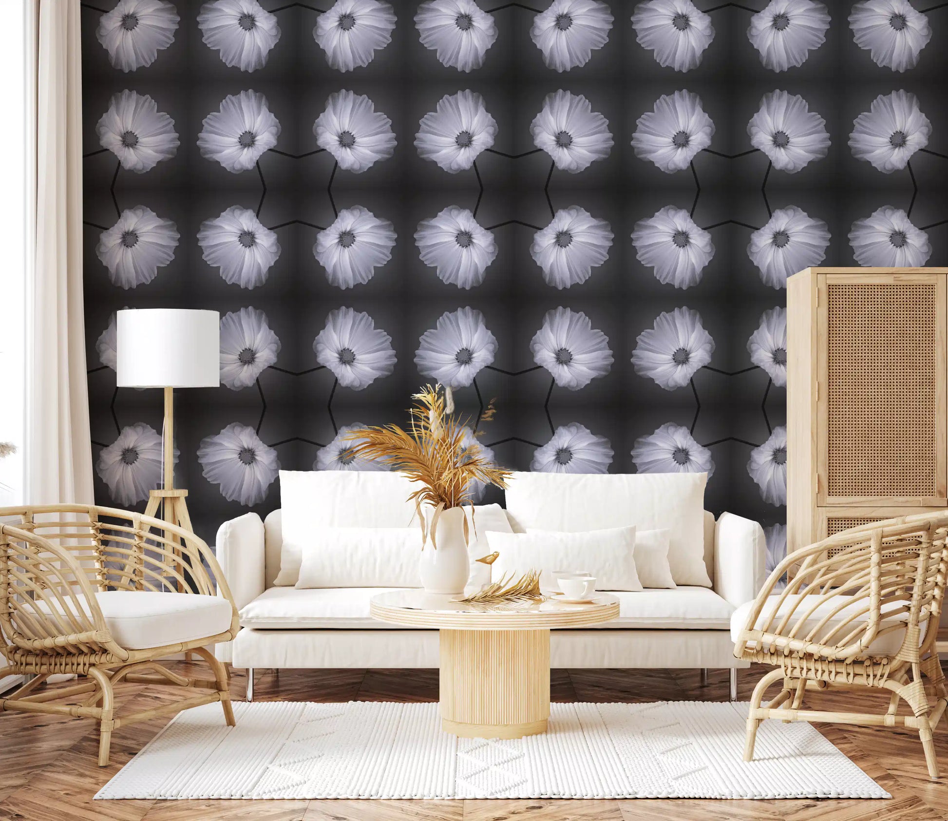 Monochrome Botanical Symmetry Wallpaper⁠