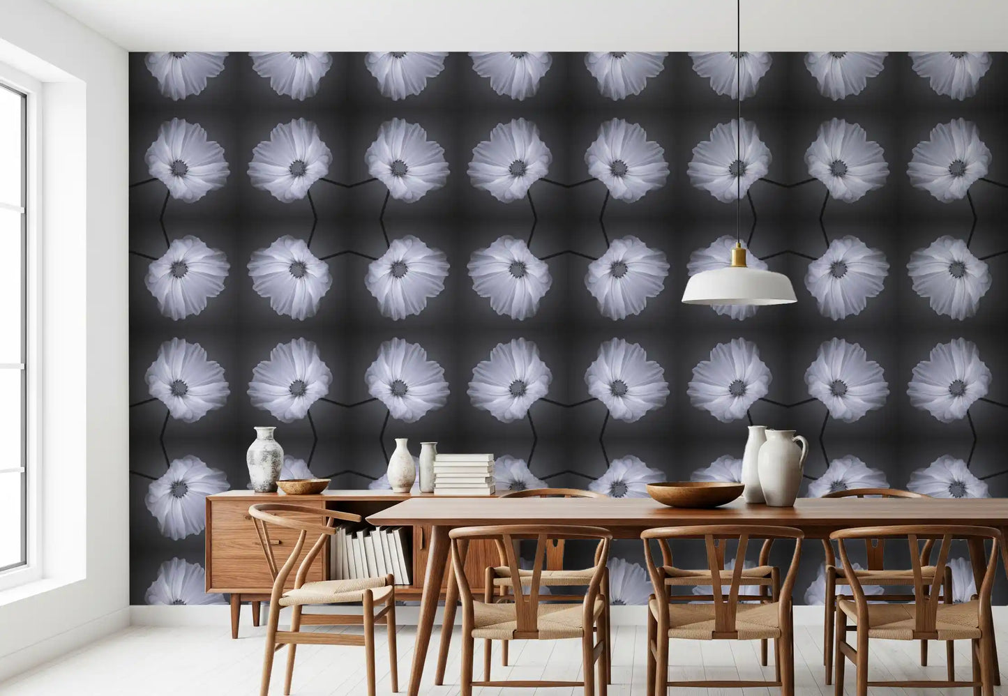 Monochrome Botanical Symmetry Wallpaper⁠
