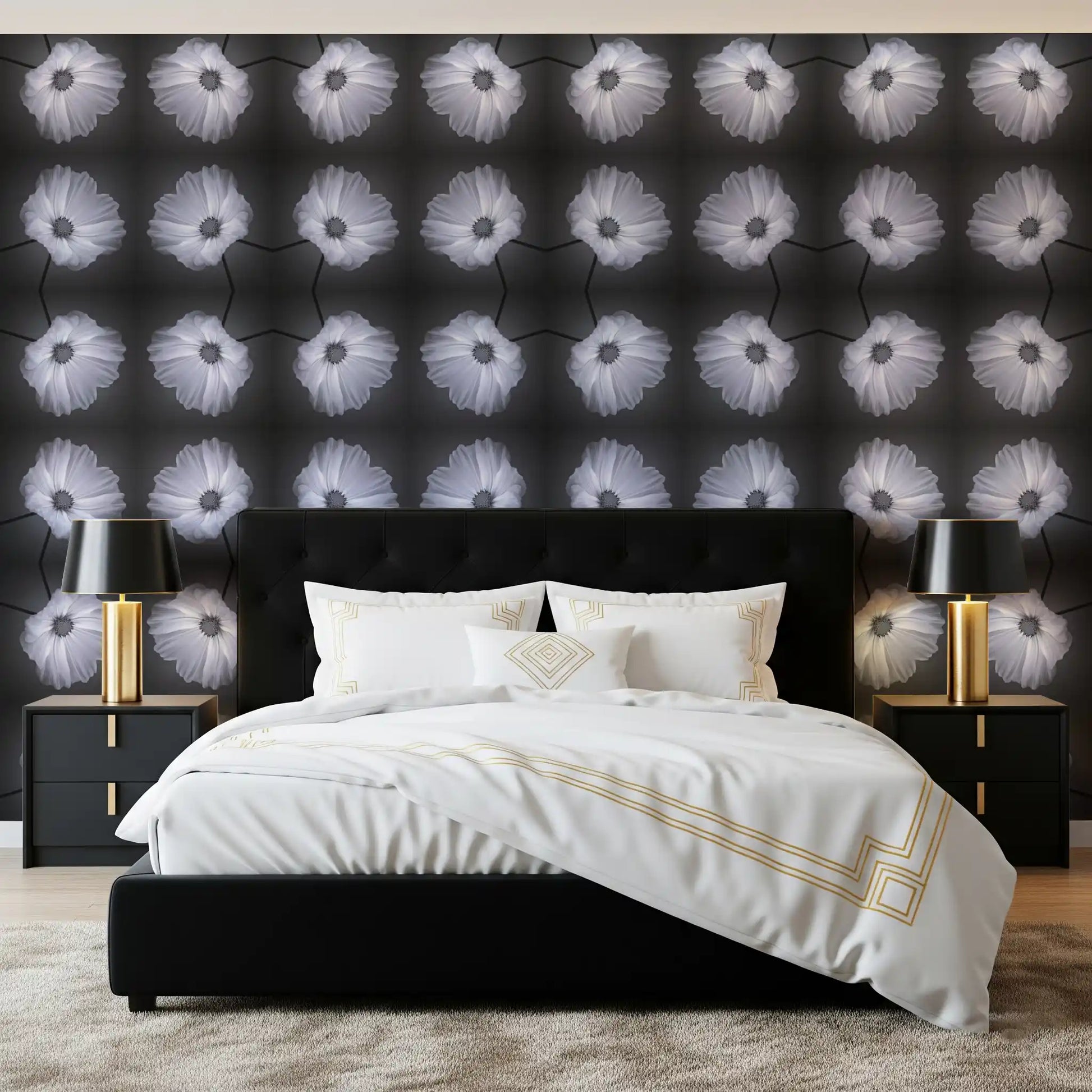 Monochrome Botanical Symmetry Wallpaper⁠