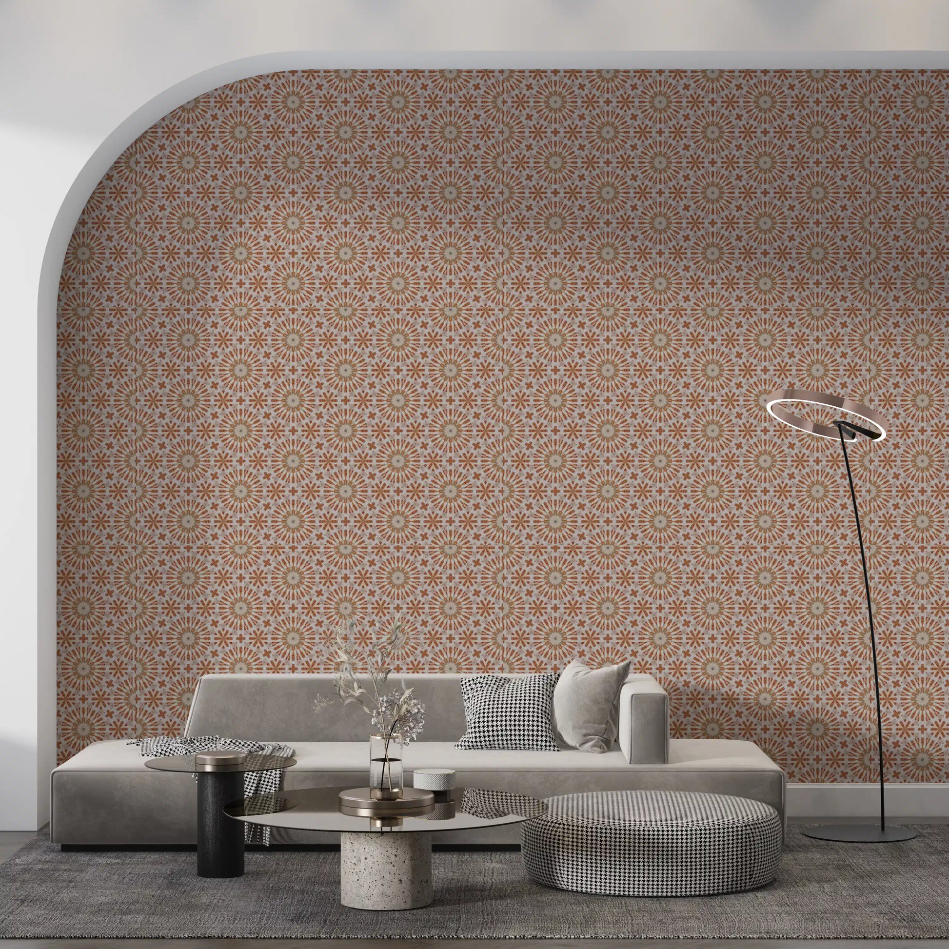 Terracotta Geometric Starburst Tile Pattern Wallpaper⁠