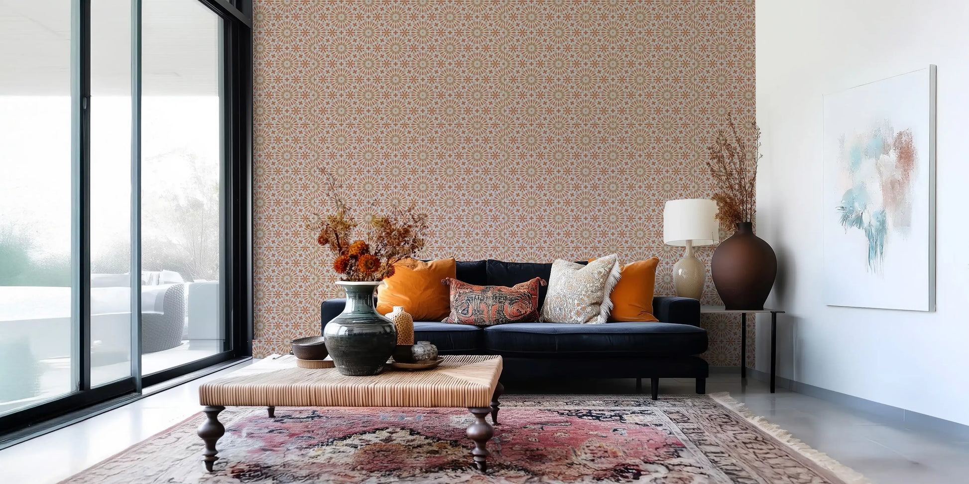 Terracotta Geometric Starburst Tile Pattern Wallpaper⁠
