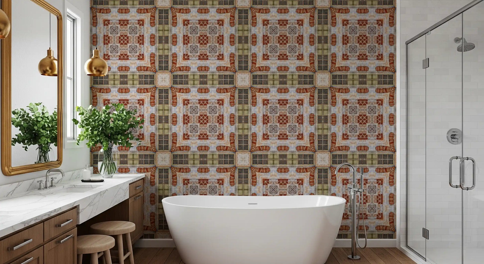Rustic Brickwork Mosaic Wallpaper⁠