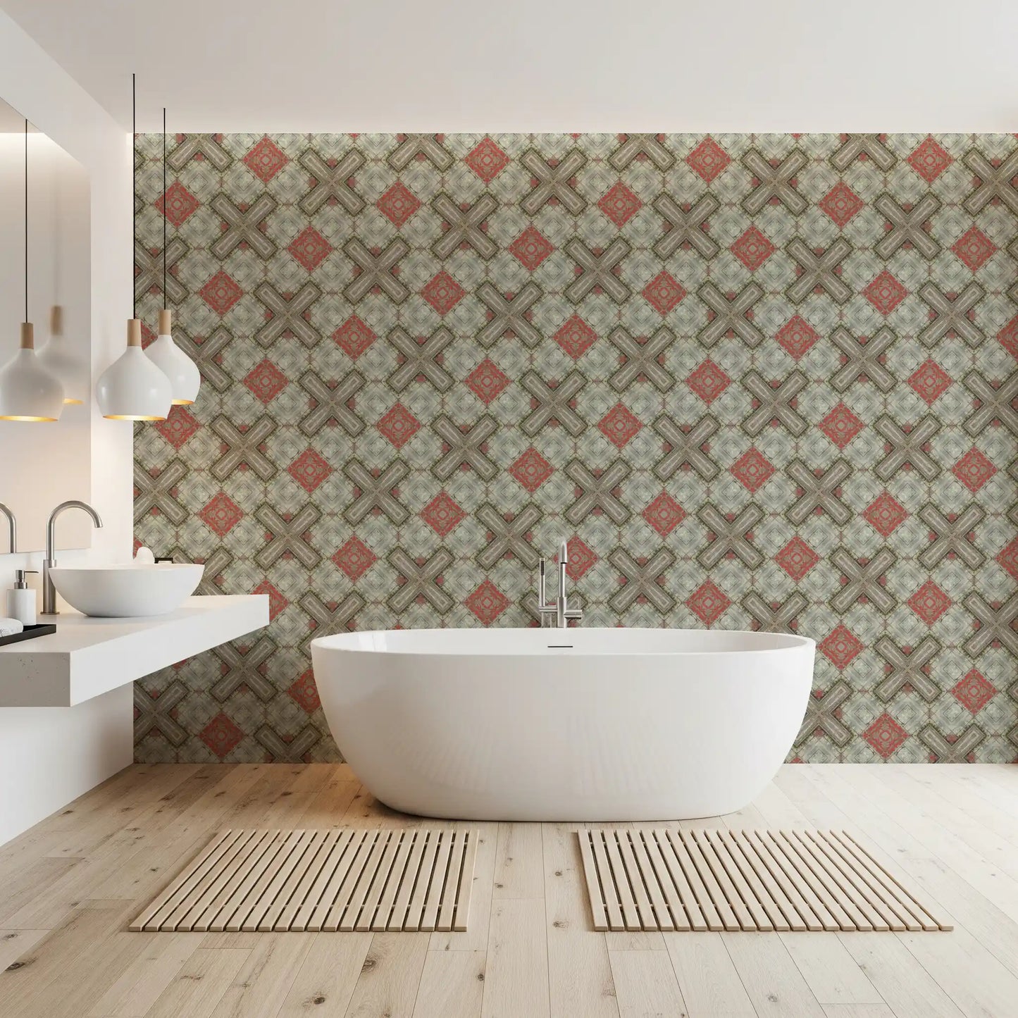 Rustic Geometric Weathered Wood Wallpaper⁠
