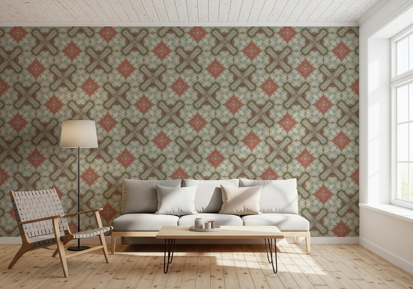 Rustic Geometric Weathered Wood Wallpaper⁠