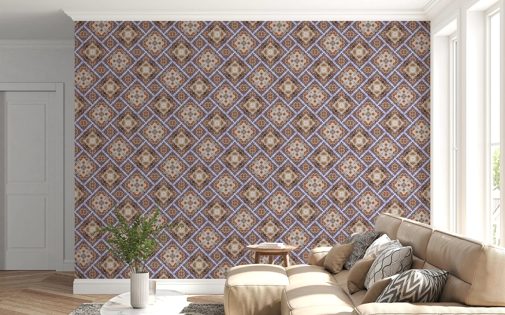 Rustic Diamond Lattice Mosaic Wallpaper⁠