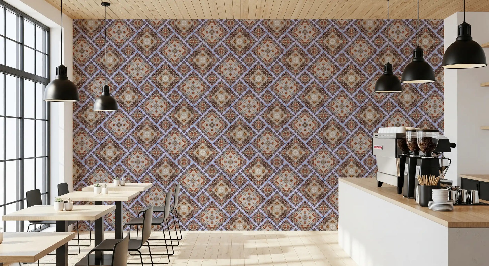 Rustic Diamond Lattice Mosaic Wallpaper⁠