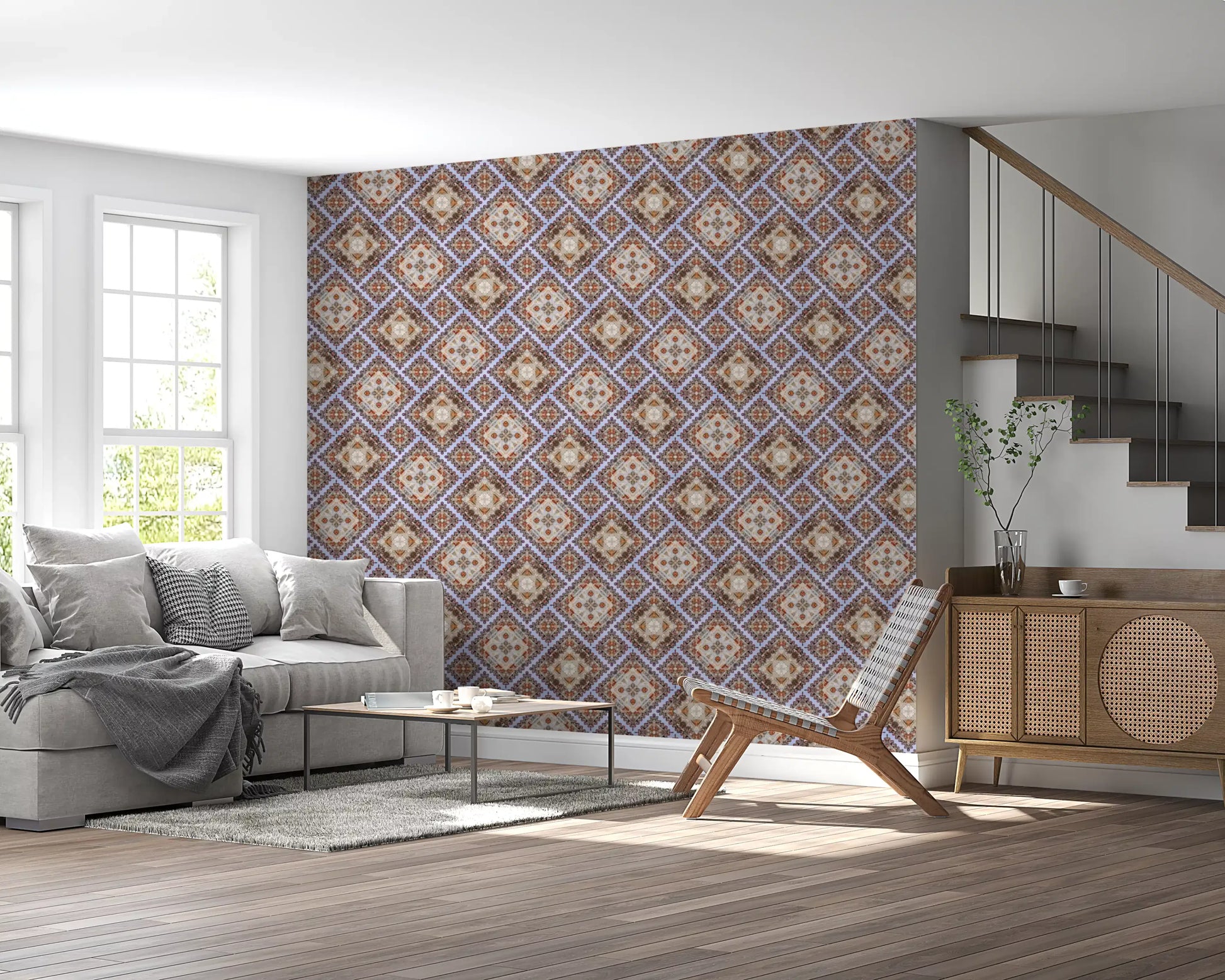 Rustic Diamond Lattice Mosaic Wallpaper⁠