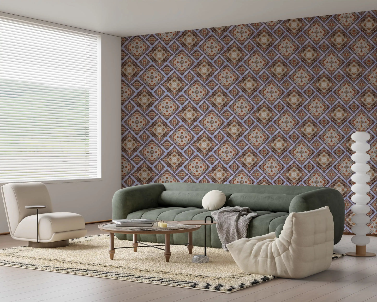Rustic Diamond Lattice Mosaic Wallpaper⁠