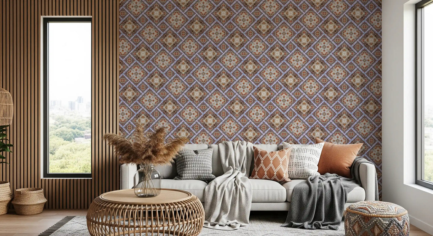 Rustic Diamond Lattice Mosaic Wallpaper⁠