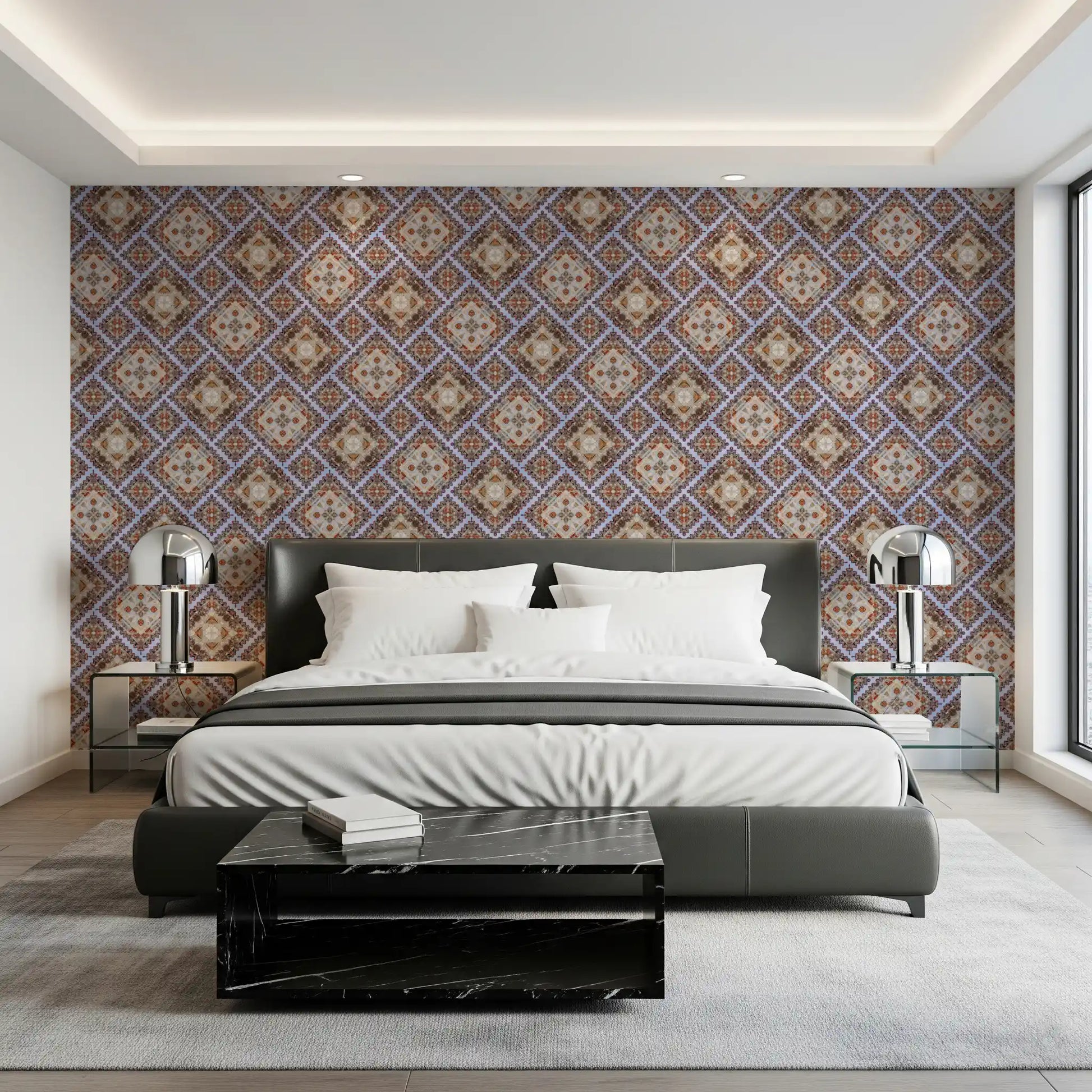 Rustic Diamond Lattice Mosaic Wallpaper⁠
