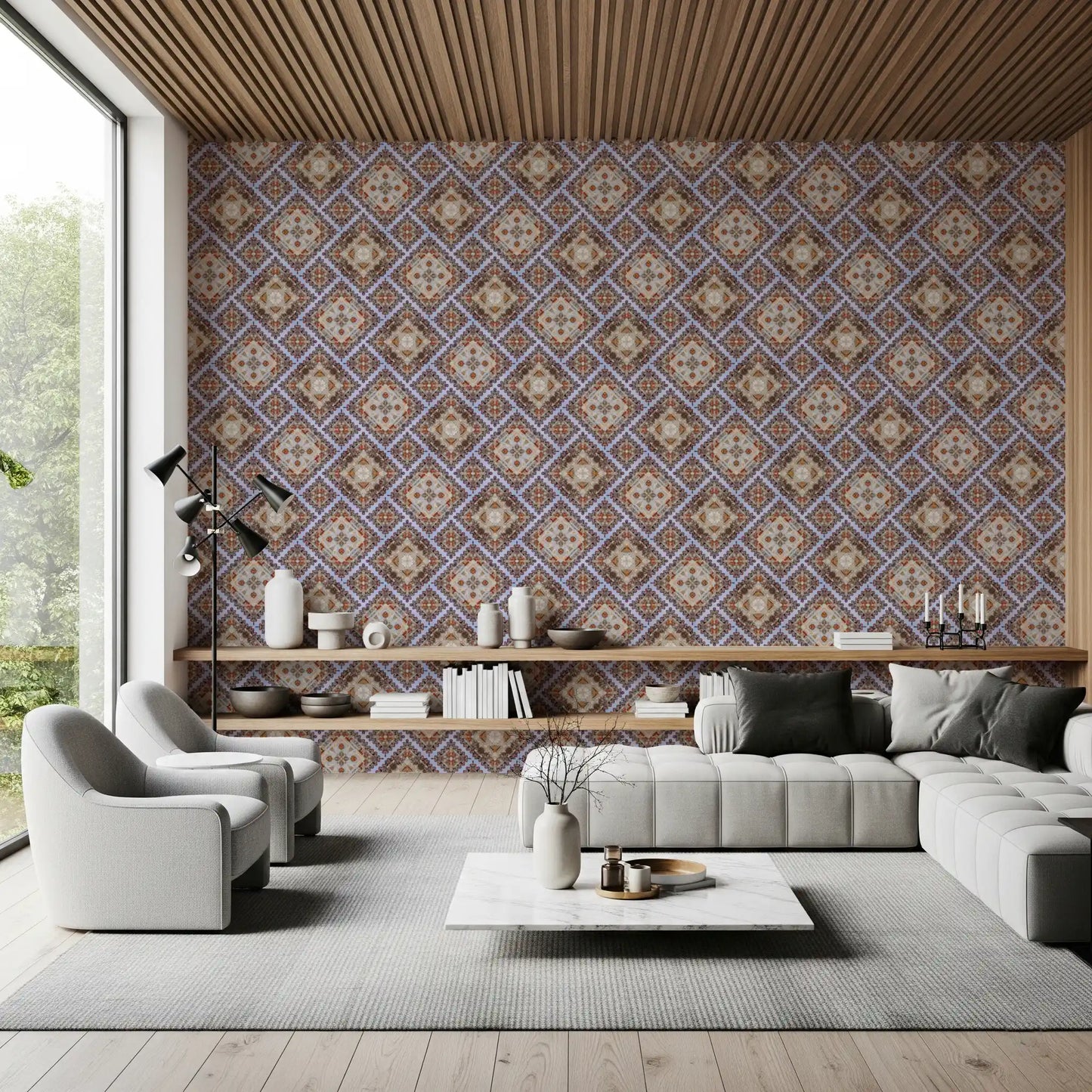 Rustic Diamond Lattice Mosaic Wallpaper⁠