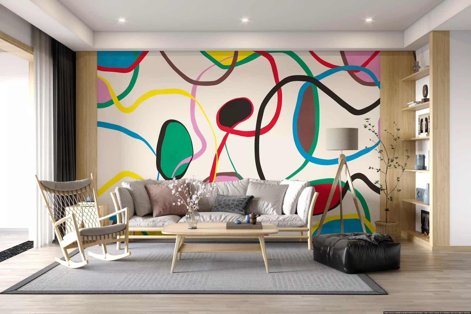 Playful Scribble and Shape Pattern Wall Mural