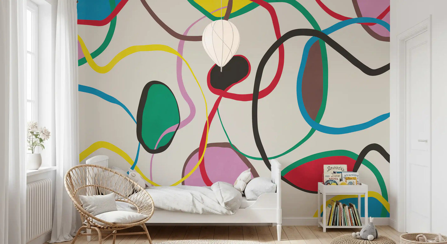 Playful Scribble and Shape Pattern Wall Mural