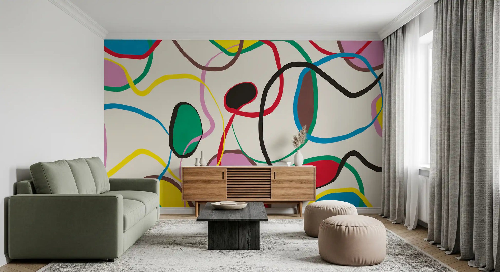 Playful Scribble and Shape Pattern Wall Mural