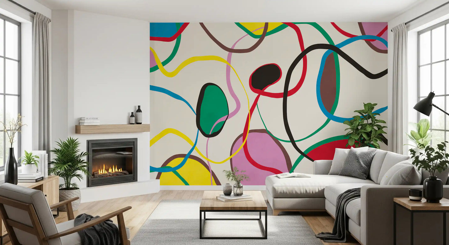 Playful Scribble and Shape Pattern Wall Mural