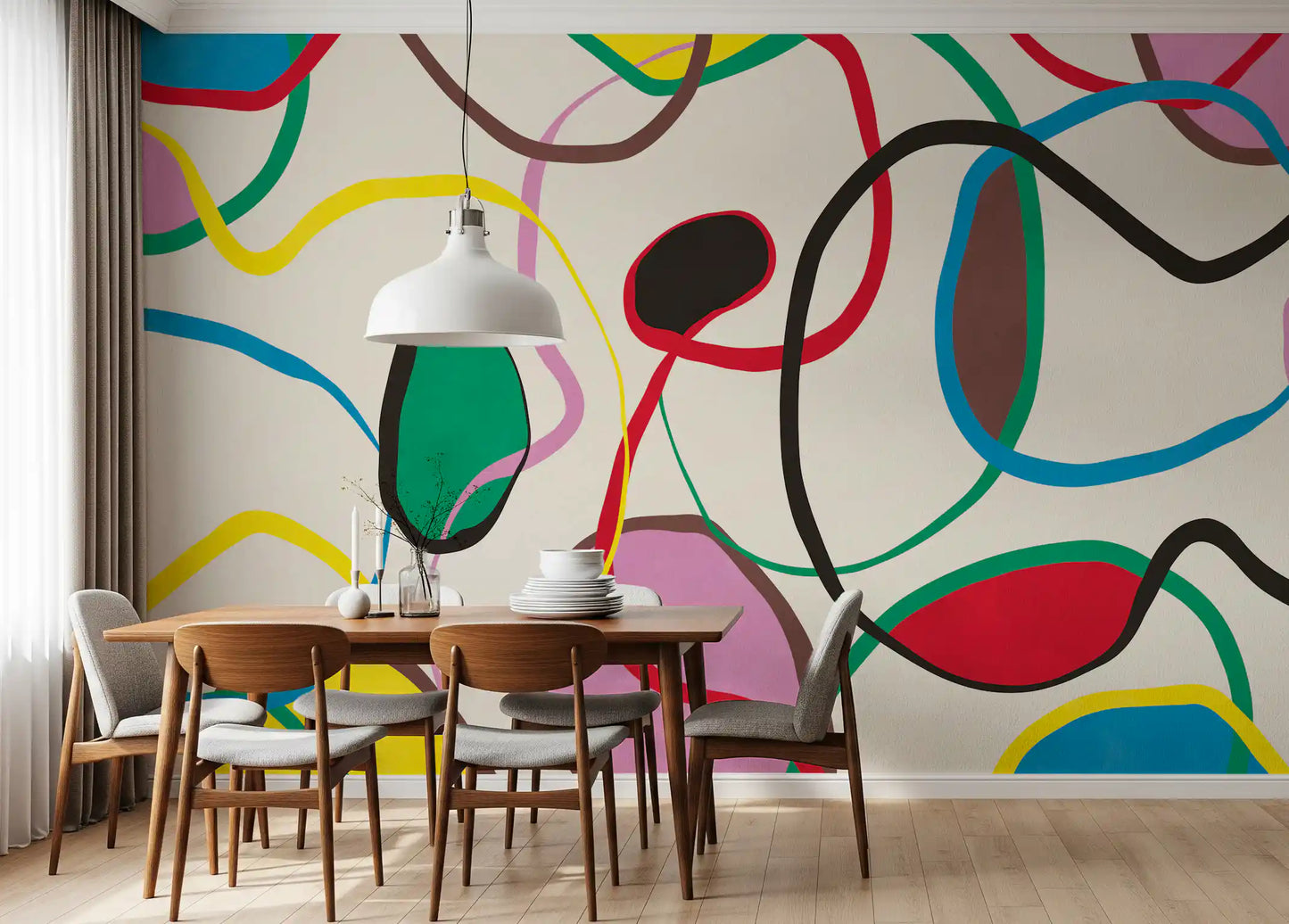 Playful Scribble and Shape Pattern Wall Mural