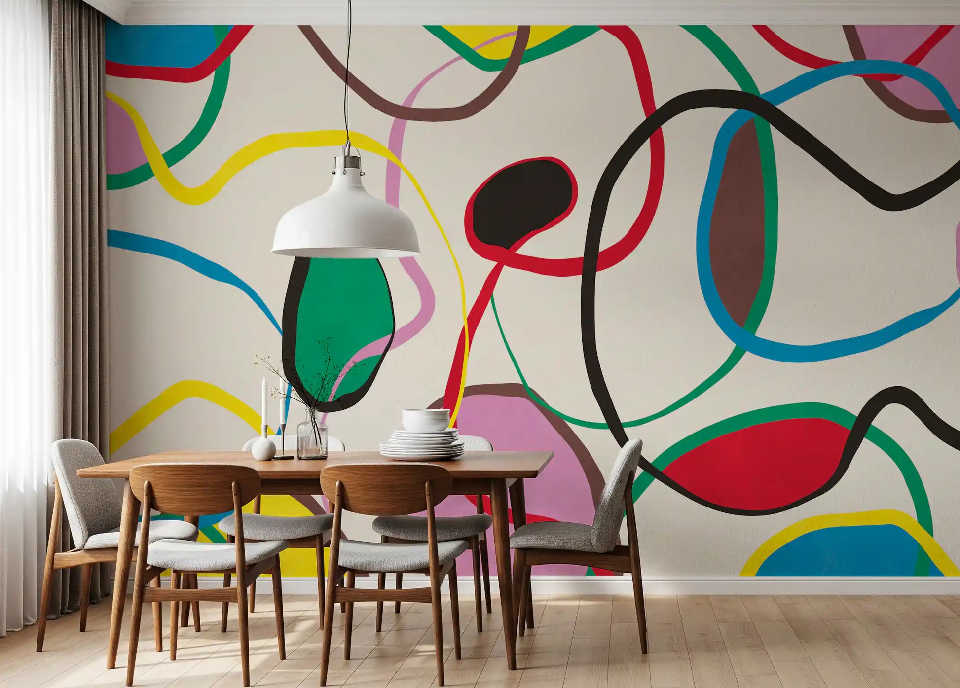 Playful Scribble and Shape Pattern Wall Mural