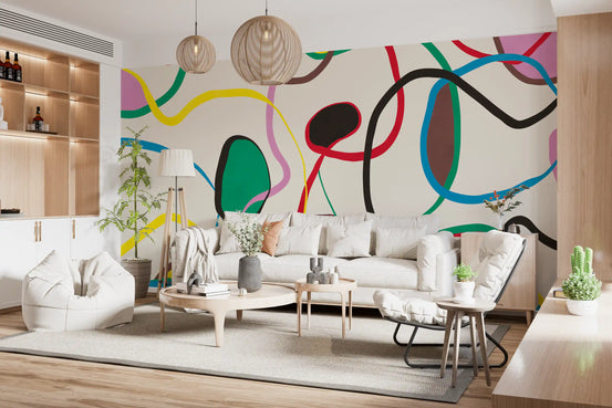 Playful Scribble and Shape Pattern Wall Mural