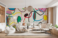 Playful Scribble and Shape Pattern Wall Mural