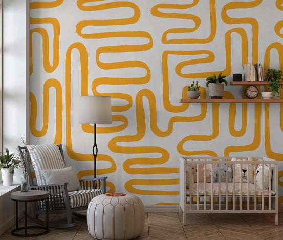 Golden Maze Linear Pattern Wall Mural