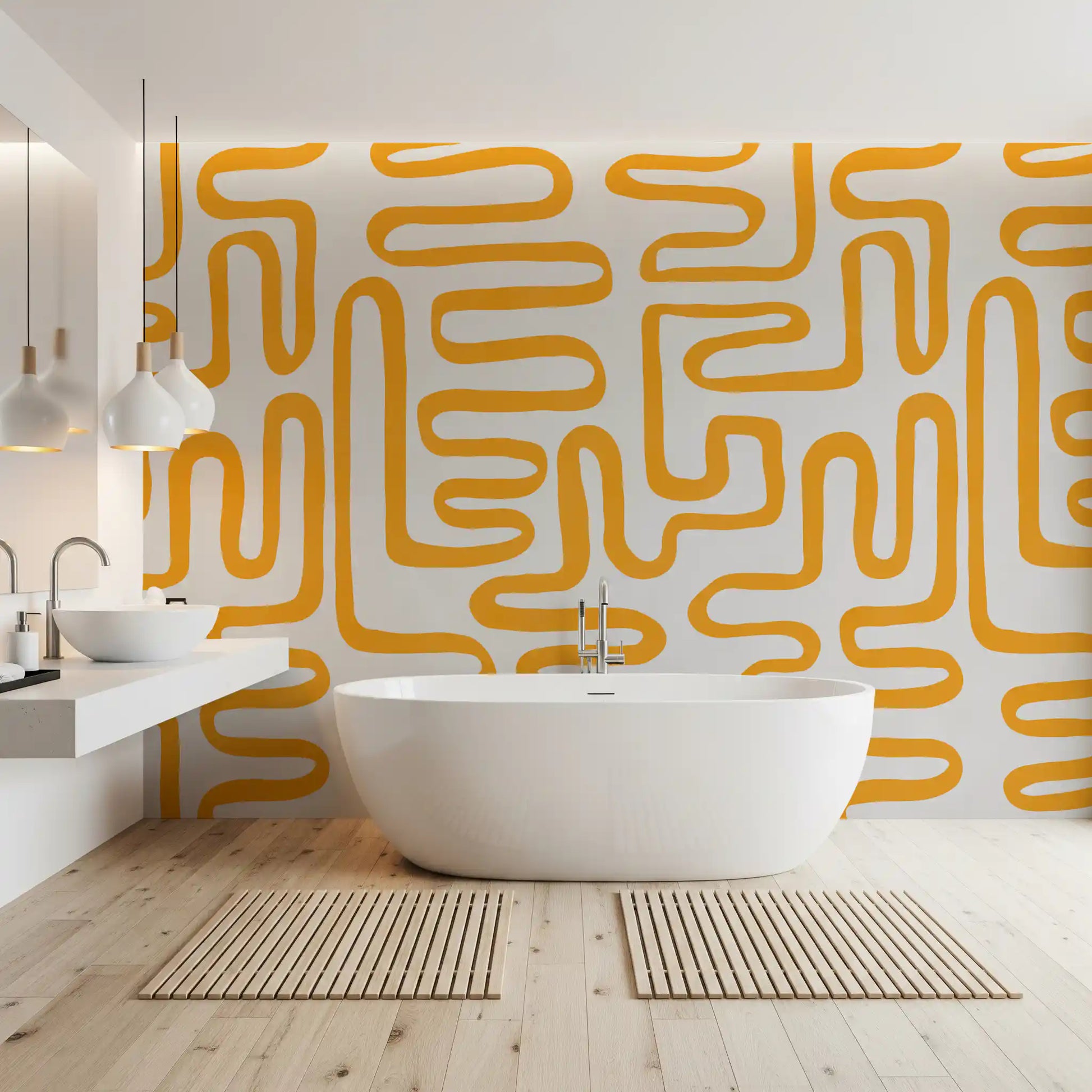 Golden Maze Linear Pattern Wall Mural