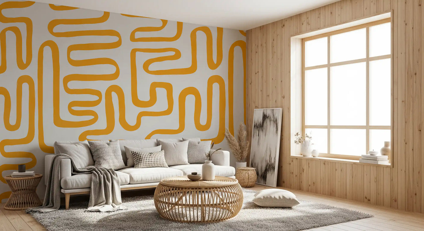 Golden Maze Linear Pattern Wall Mural