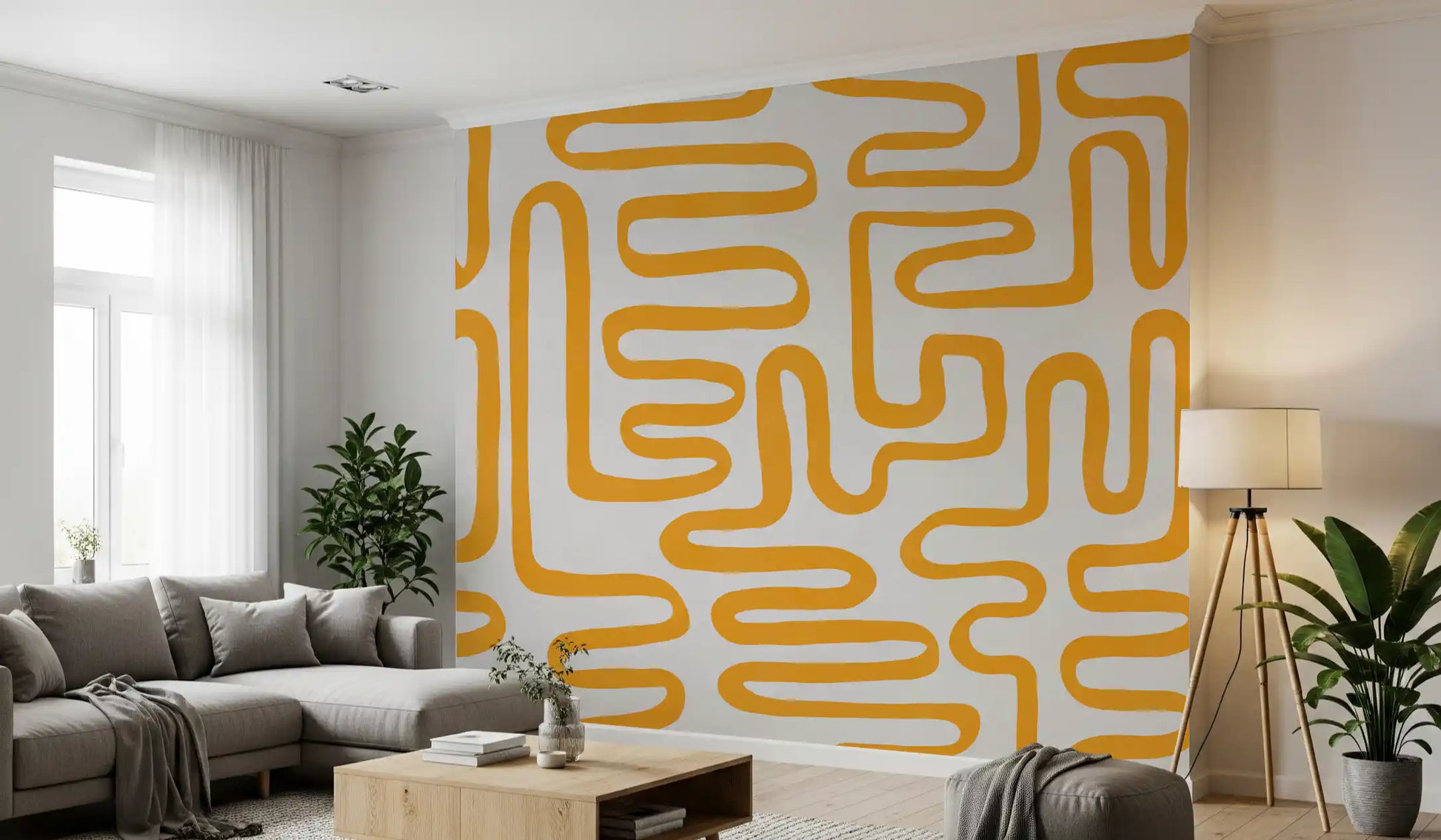 Golden Maze Linear Pattern Wall Mural