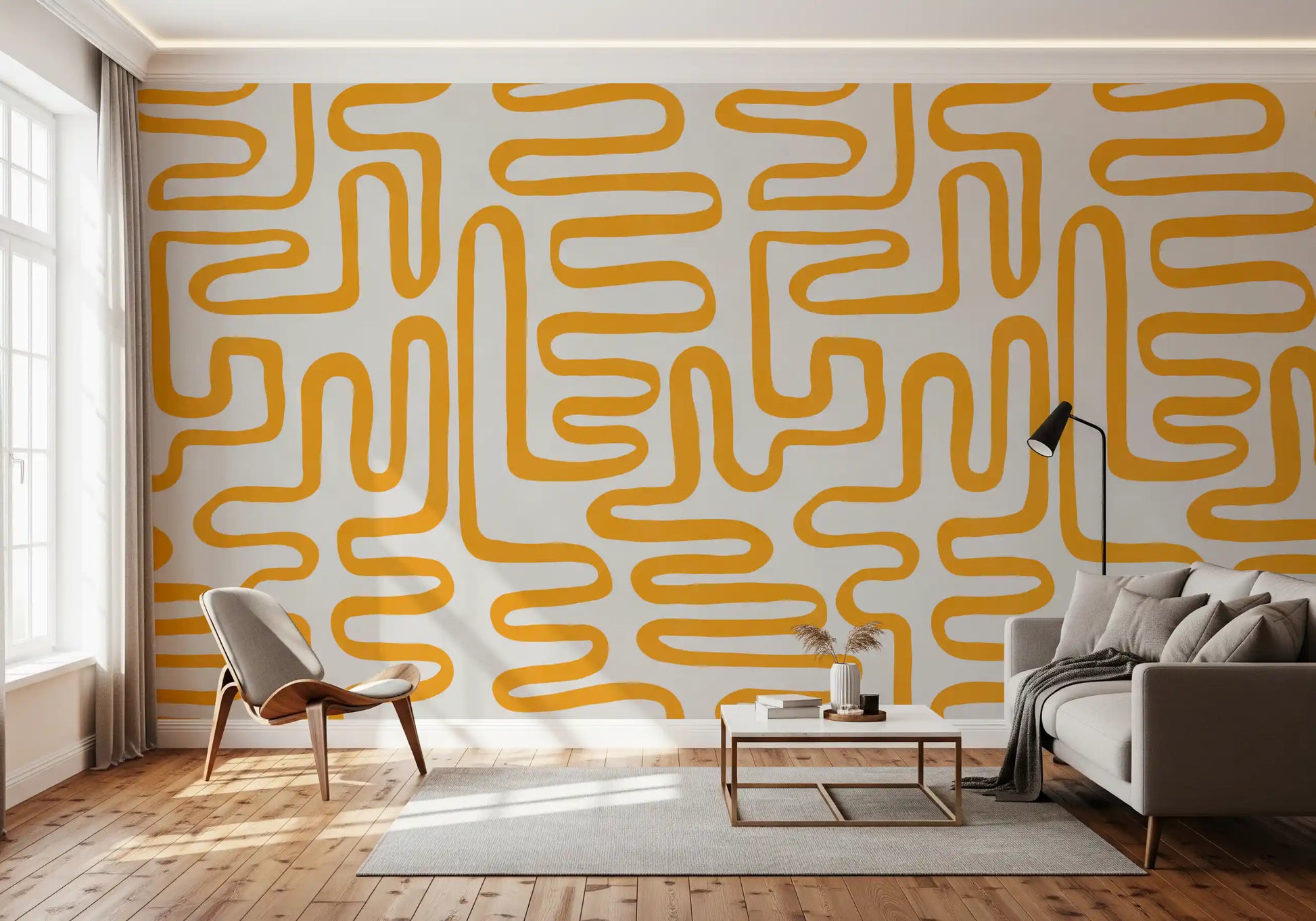 Golden Maze Linear Pattern Wall Mural