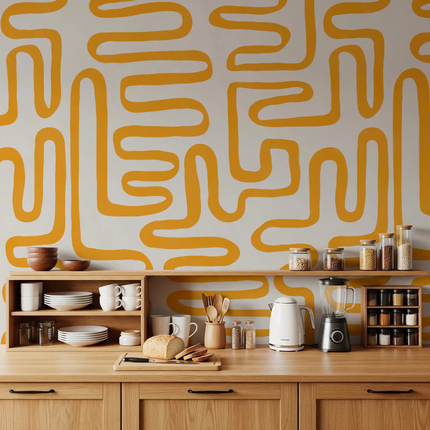 Golden Maze Linear Pattern Wall Mural