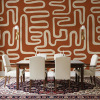 Rustic Terracotta Labyrinth Line Art Wall Mural