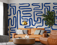 Cobalt Meandering Line Abstract Wall Mural