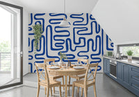 Cobalt Meandering Line Abstract Wall Mural