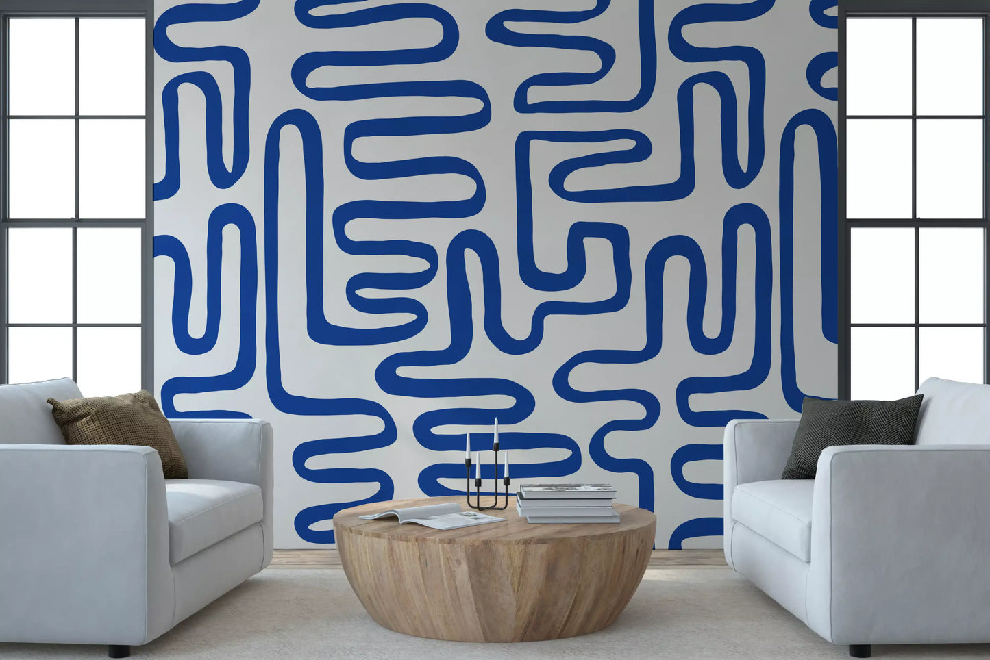 Cobalt Meandering Line Abstract Wall Mural