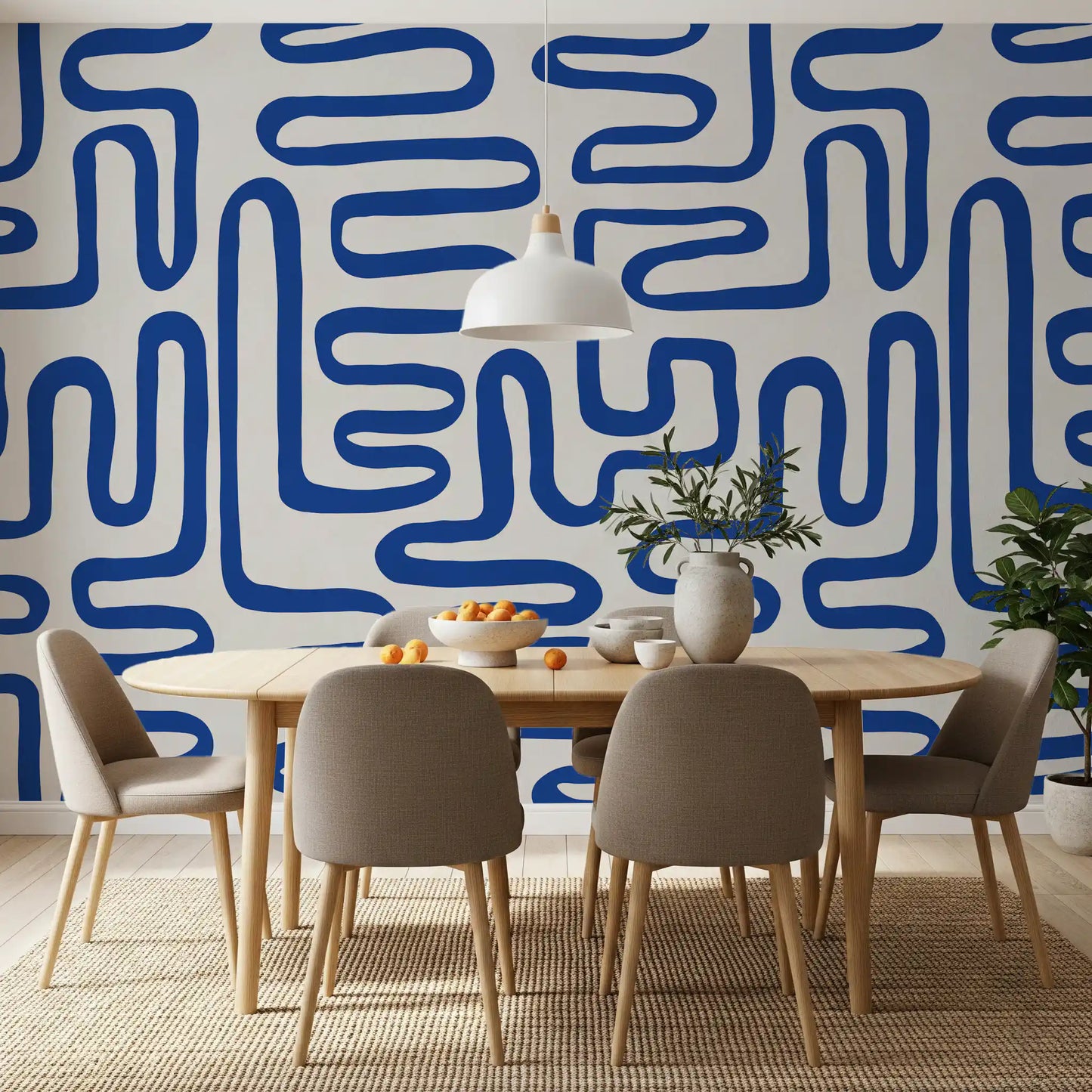 Cobalt Meandering Line Abstract Wall Mural