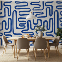 Cobalt Meandering Line Abstract Wall Mural